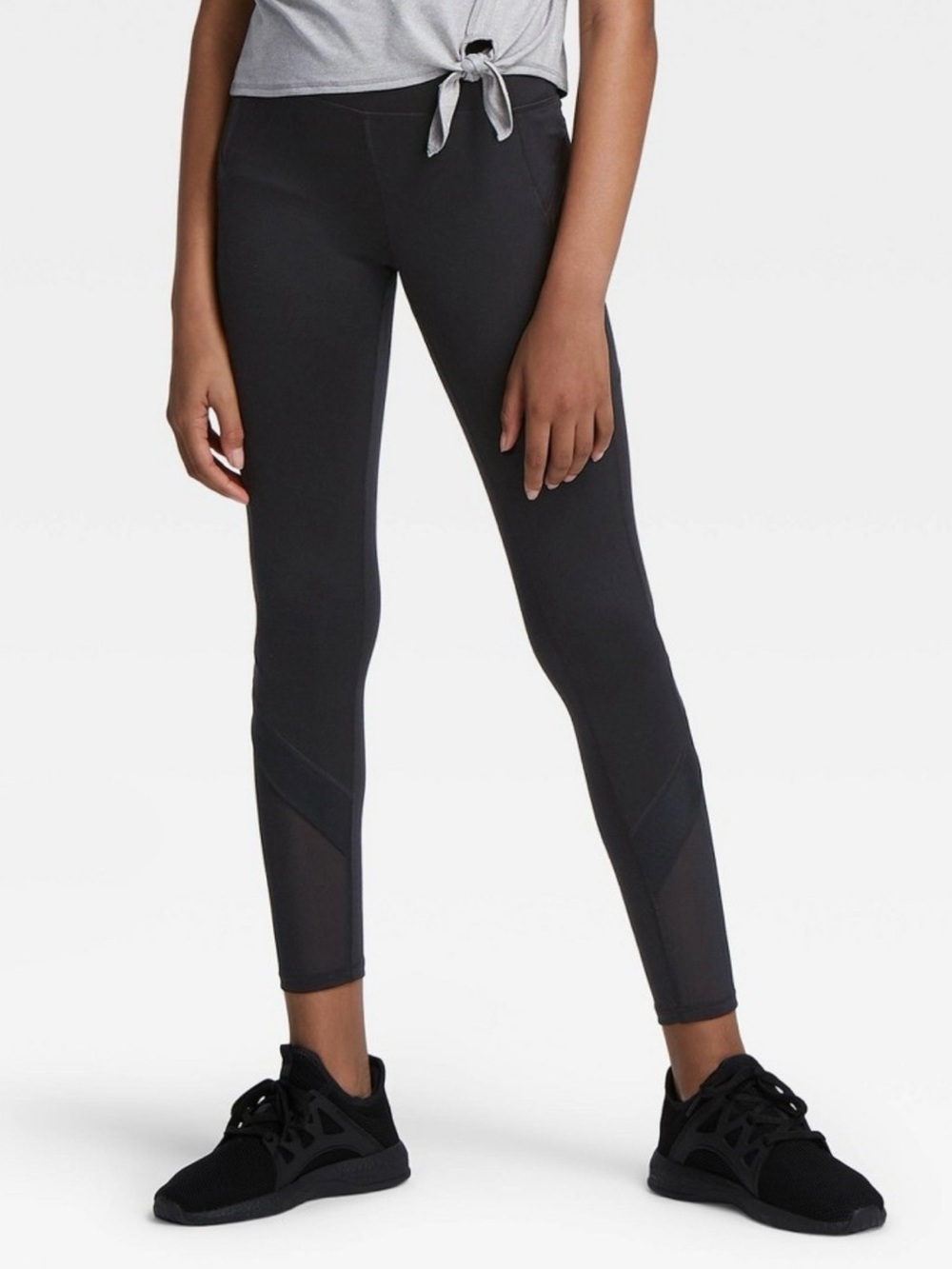 All In Motion Girls XS (4/5) Black Leggings with Mesh Insets Fitness Activewear
